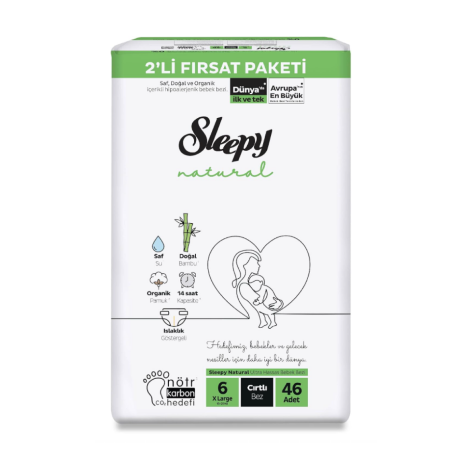 Sleepy Natural 2'li Fırsat Cırtlı Bebek Bezi 6 (XL) Beden-46 Adet