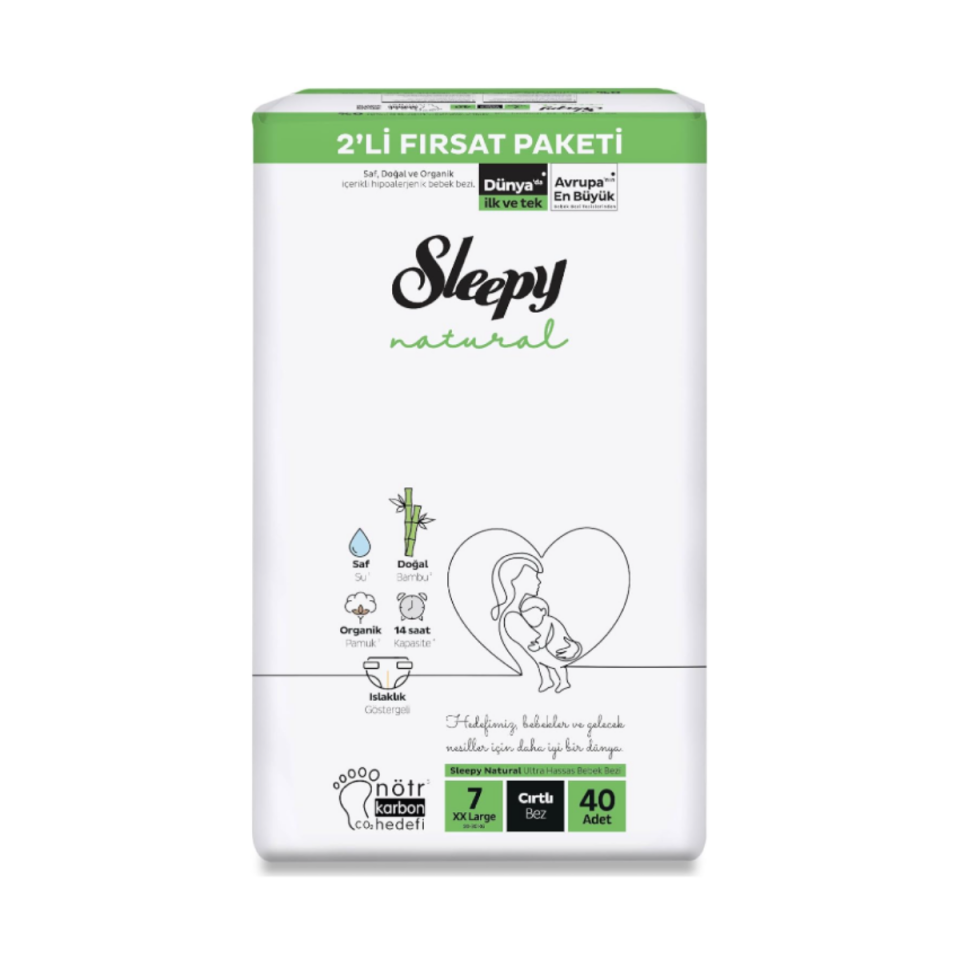 Sleepy 7 Natural 2'li Fırsat Cırtlı Bebek Bezi (XXL) Beden-40 Adet