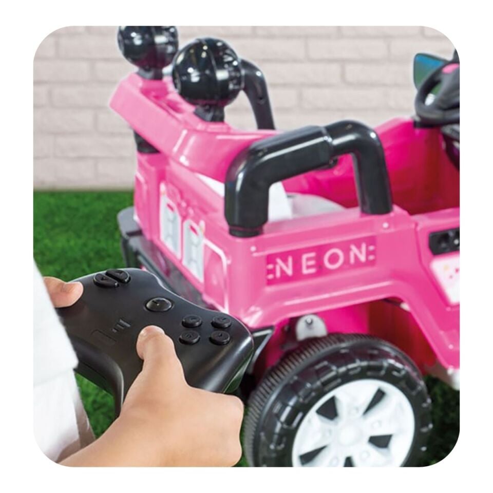 Dolu Neon Uzaktan Kumandalı Akülü Araba 12 V Pembe