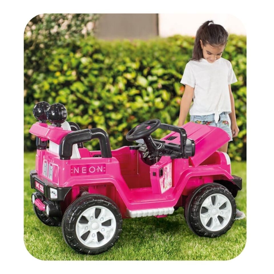 Dolu Neon Uzaktan Kumandalı Akülü Araba 12 V Pembe
