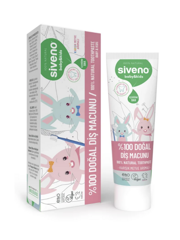 Siveno %100 Doğal Diş Macunu Bebek ve Çocuk İçin Karışık Meyve Aromalı Florürsüz 50 ml