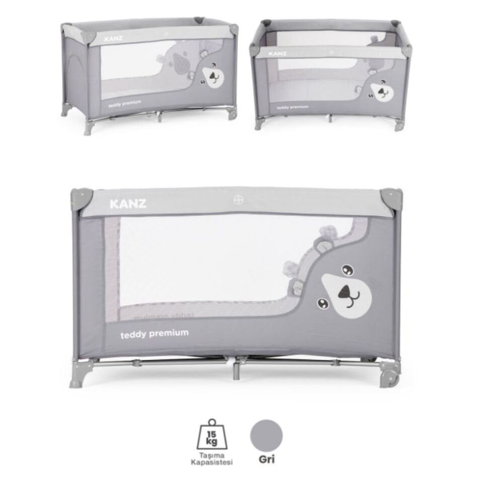Kanz Teddy Premium Oyun Parkı ve Park Yatak Gri