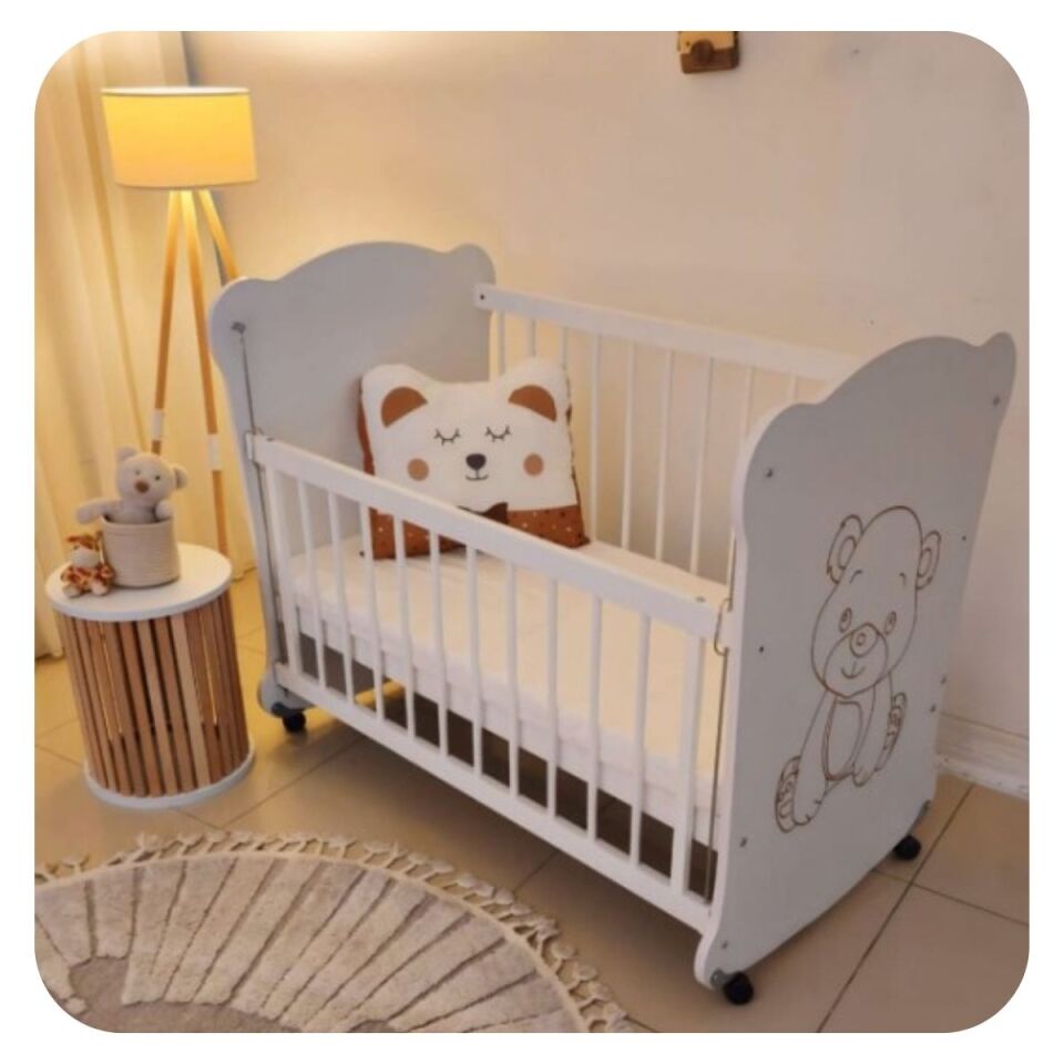 Sweetbear Mdf Anne Yanı  Bebek Beşik (Yatak ve Yastık Dahil) 60x120cm SWT-02