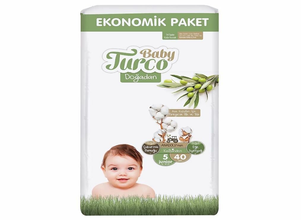 BabyTurco Doğadan Ekonomik Cırtlı Bebek Bezi 5 (Junıor) Beden-40 Adet