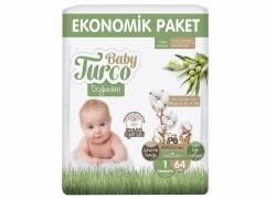 BabyTurco Doğadan Ekonomik Cırtlı Bebek Bezi 1 (Yenidoğan) Beden-64 Adet