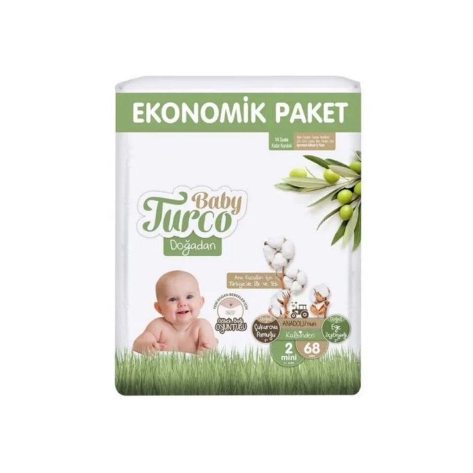 Baby Turco Doğadan Ekonomik Cırtlı Bebek Bezi 2 (Mini) Beden 68 Adet
