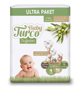 BabyTurco Doğadan Ultra Paket Cırtlı Bebek Bezi 4 (Maxi) Beden-96 Adet