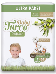 BabyTurco Doğadan Ultra Paket Cırtlı Bebek Bezi 7 (XXL) Beden-56 Adet