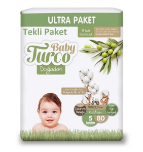 BabyTurco Doğadan Ultra Paket Cırtlı Bebek Bezi 5 (Junıor) Beden-80 Adet
