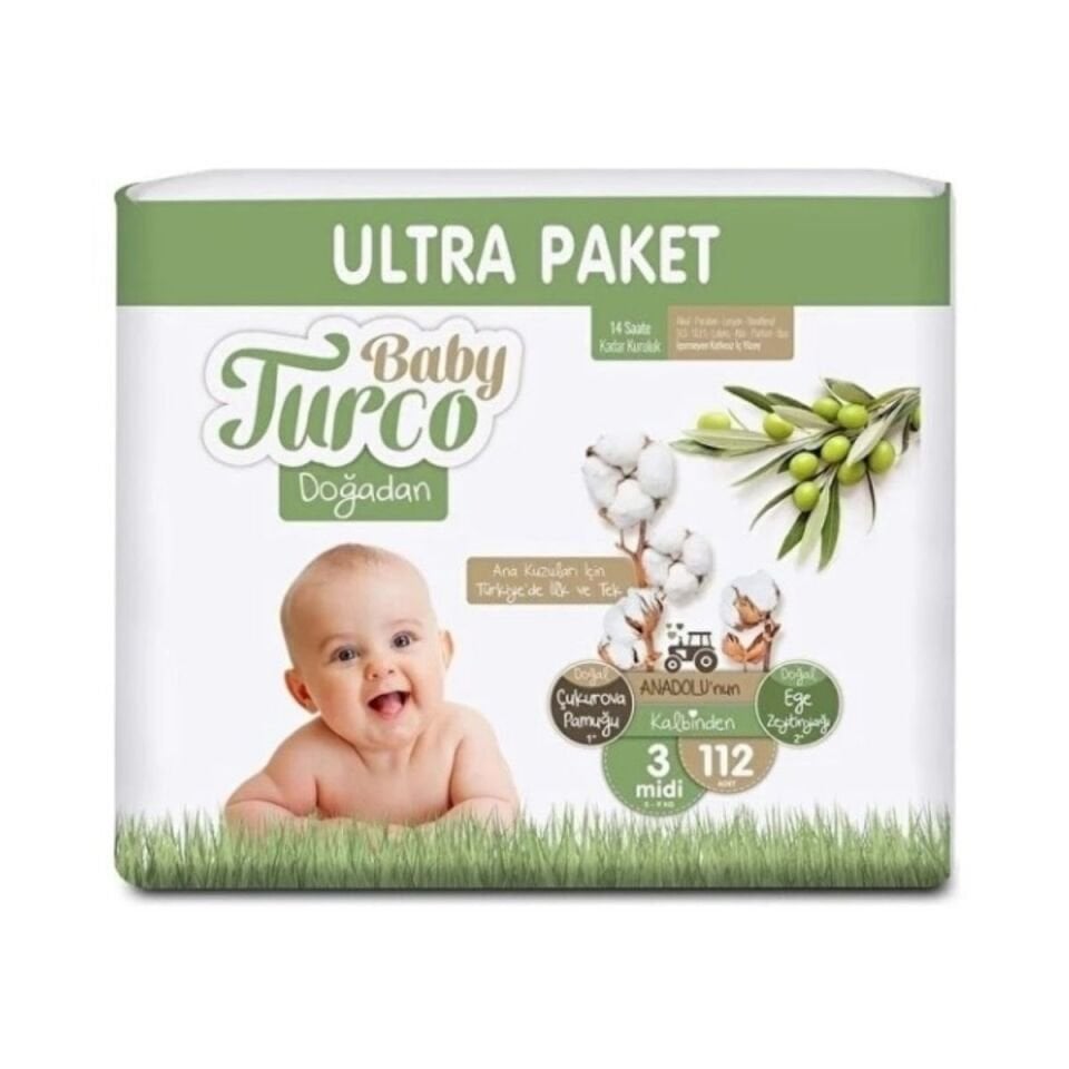 BabyTurco Doğadan Ultra Paket Cırtlı Bebek Bezi 3 (Midi) Beden-112 Adet