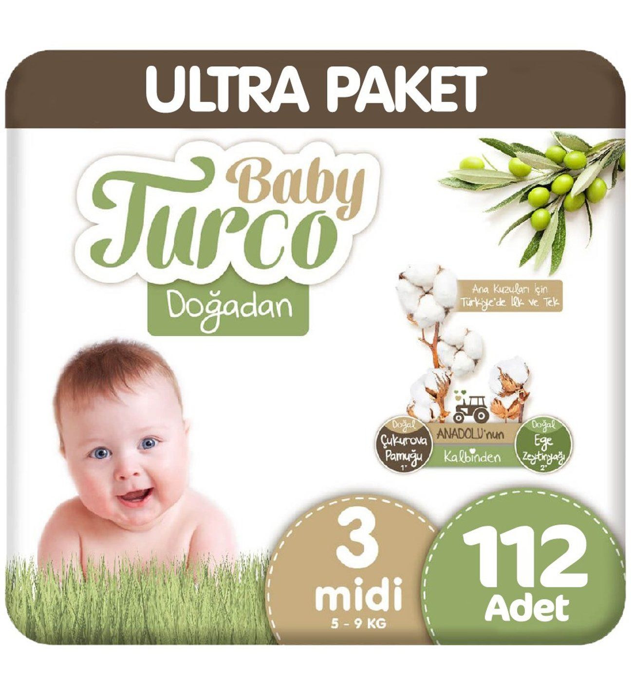 BabyTurco Doğadan Ultra Paket Cırtlı Bebek Bezi 3 (Midi) Beden-112 Adet