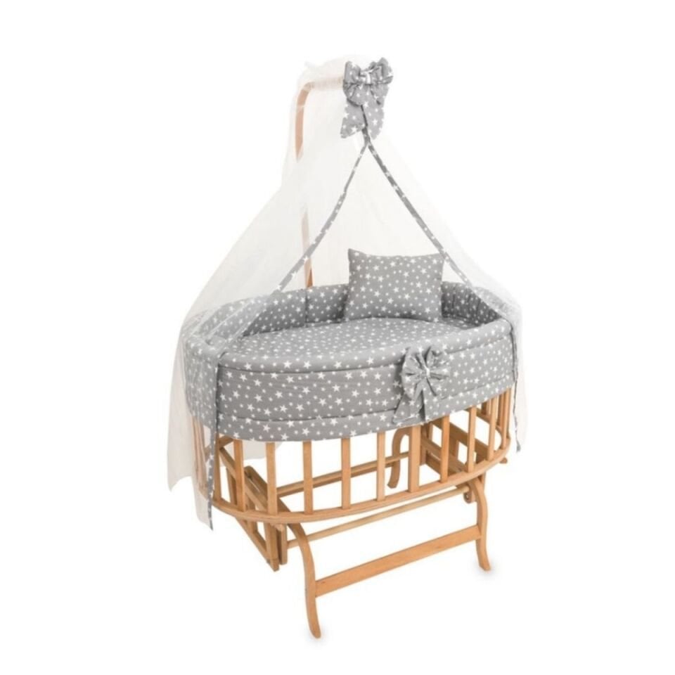 Doğal Amedan Beşik Gri Yıldızlı Uyku Setli Beşik DA-14