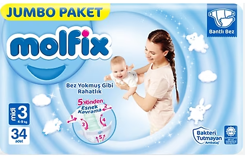 Molfix Jumbo Cırtlı Bebek Bezi Eski Ambalaj 3 (Midi) Beden-34 Adet