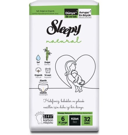 Sleepy Natural Külot Bebek Bezi 6 (XL) Beden-32 Adet