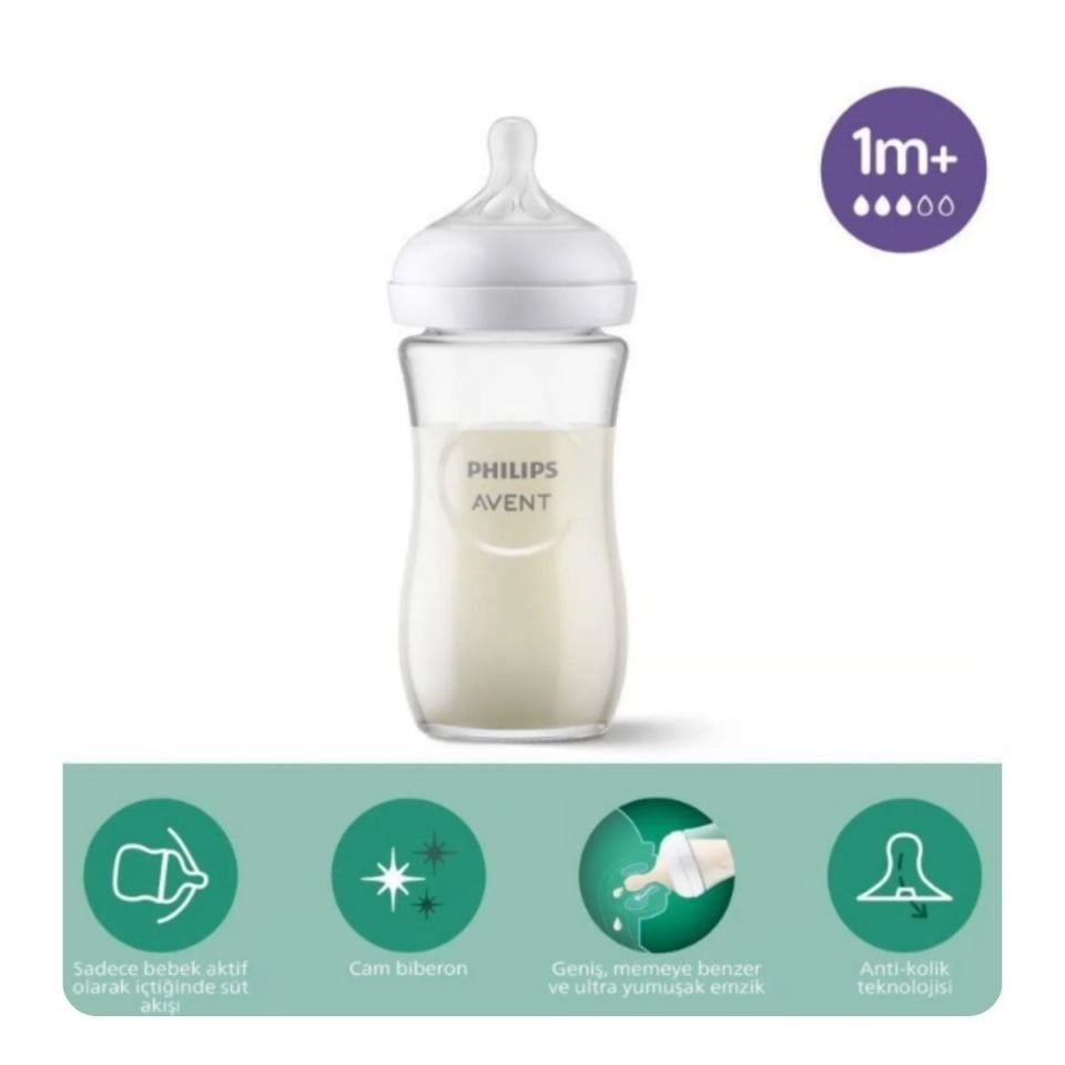 Avent Doğal Tepkili Cam Biberon, 240ml, 1+ Ay 74SCY933/01