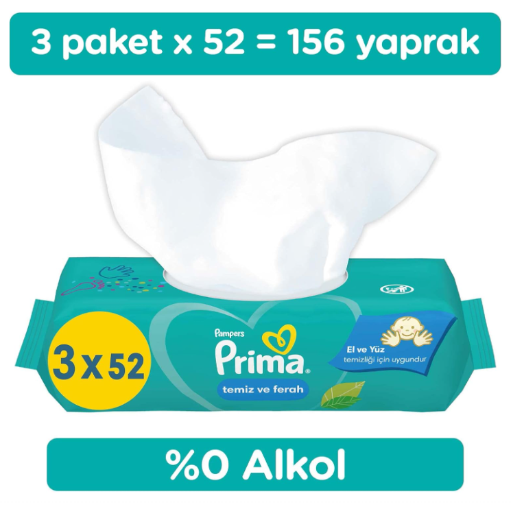 Prima Temiz ve Ferah 3'lü Islak Havlu 3x52