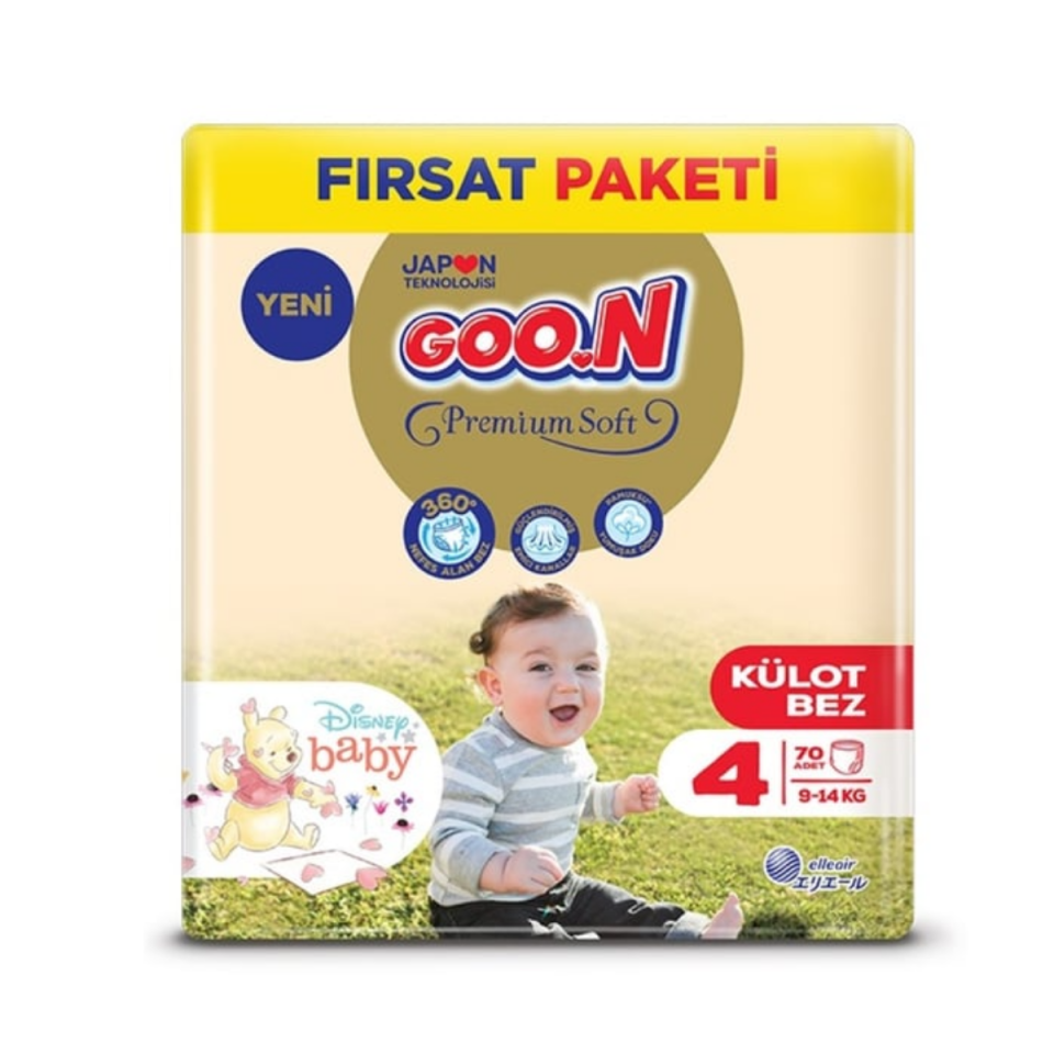 Goon Premium Soft Külot Bebek Bezi Aylık Paket 4 (Maxi) Beden-70 Adet