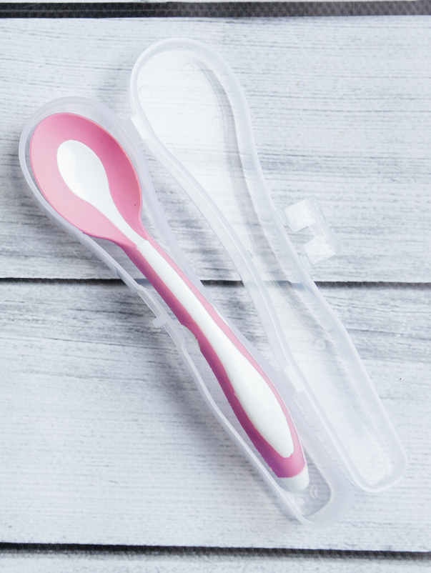 Mycey Taşıma Kutulu Mama Kaşığı - Yumuşak Uçlu - Pembe