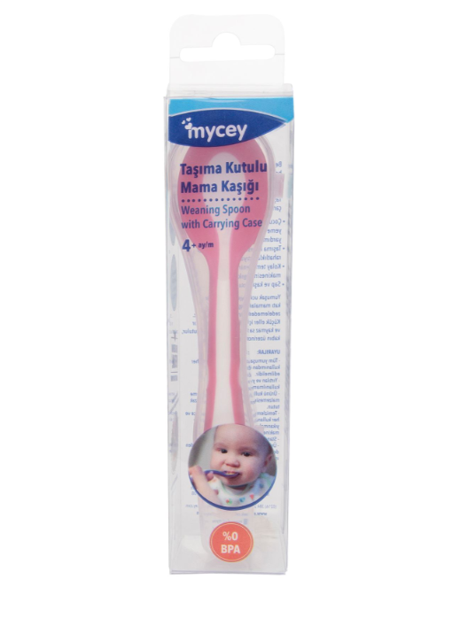 Mycey Taşıma Kutulu Mama Kaşığı - Yumuşak Uçlu - Pembe