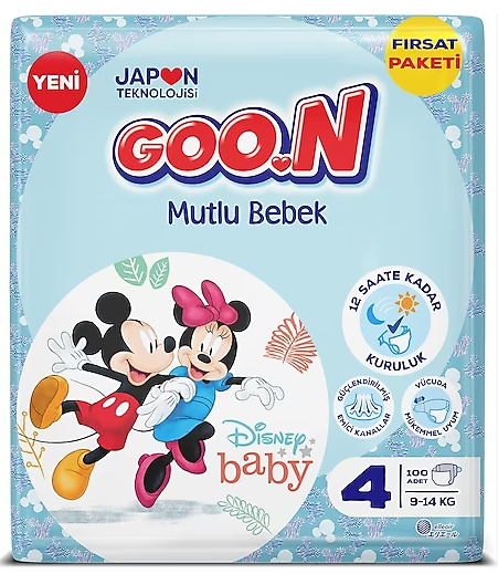 Goon Mutlu Bebek Aylık Fırsat Paketi Cırtlı Bebek Bezi 4 (Maxi) Beden-100 Adet