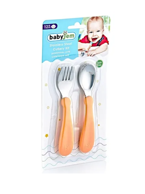 Babyjem Paslanmaz Çelik Çatal Kaşık Seti Somon