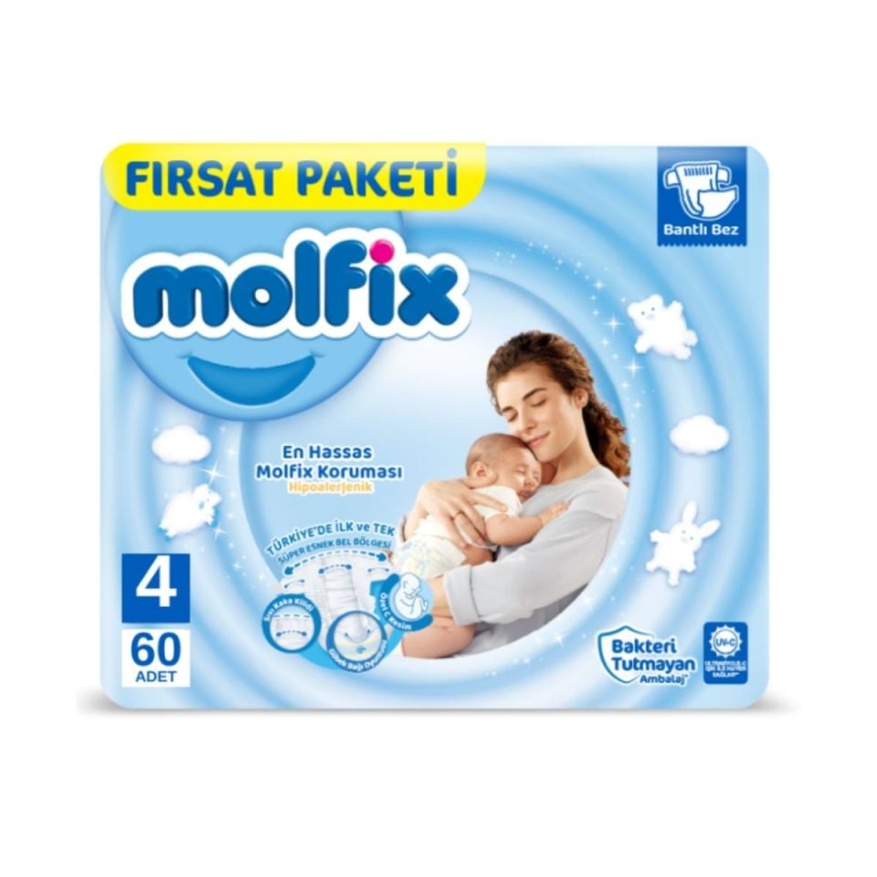 Molfix Fırsat Paketi Cırtlı Bebek Bezi 4 (Maxi) Beden-60 Adet