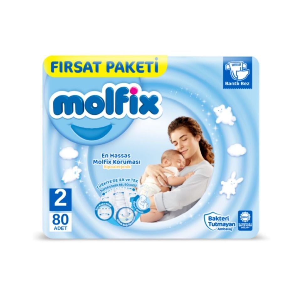 Molfix 2 Fırsat Paketi Cırtlı Bebek Bezi Mini 80 adet