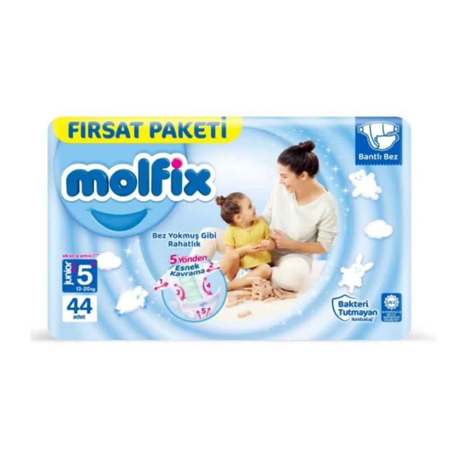 Molfix 5+ Fırsat Paketi Cırtlı Bebek Bezi Junior Plus 44 adet