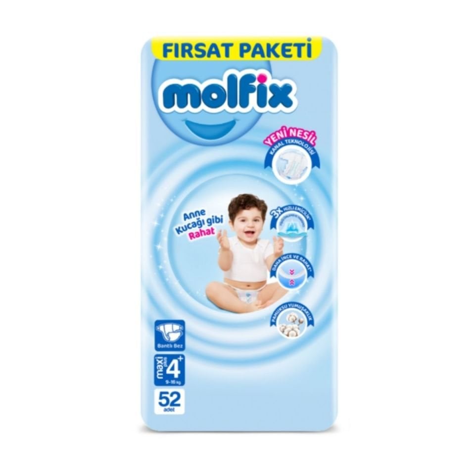 Molfix 4+ Fırsat Paketi Cırtlı Bebek Bezi Maxi Plus 52 adet
