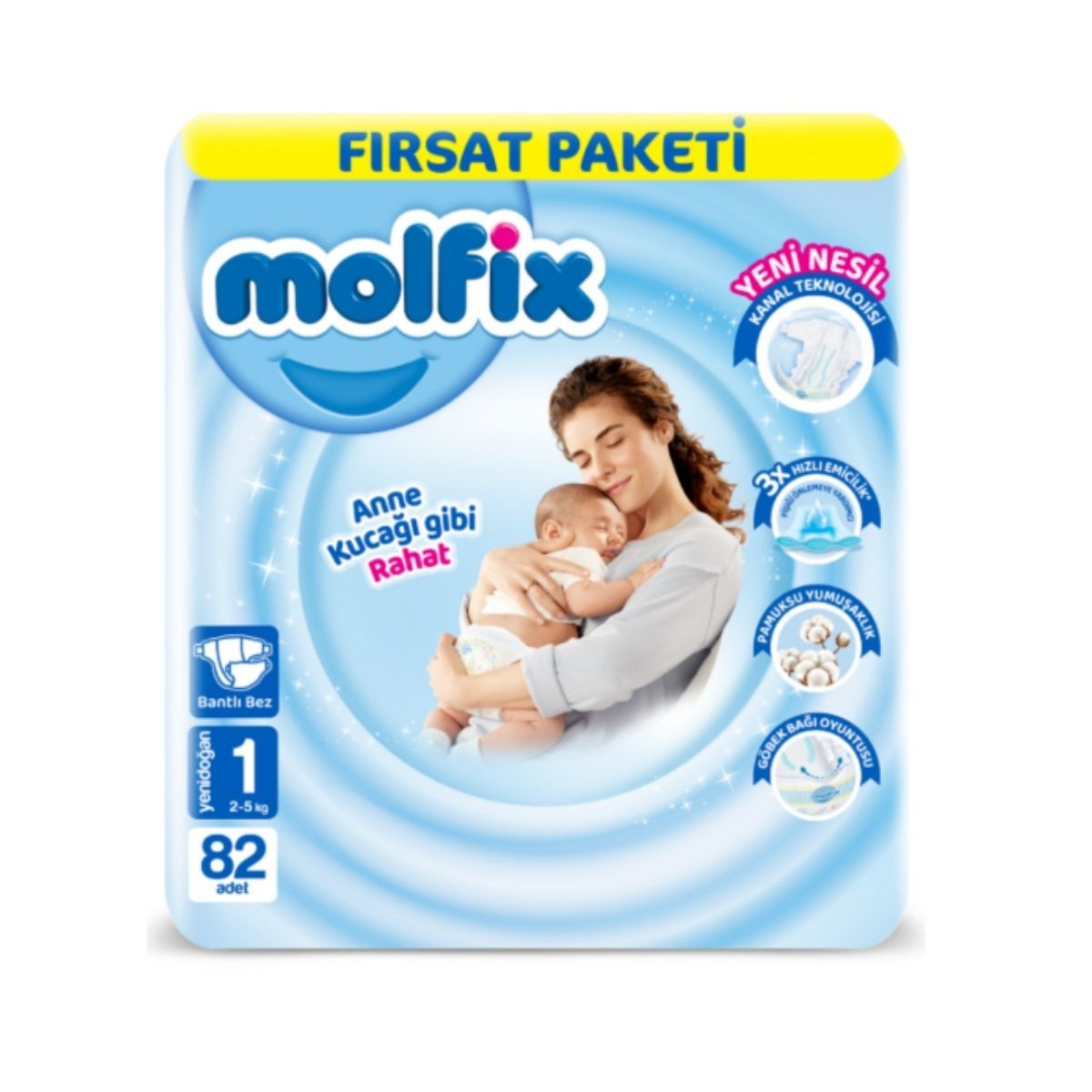 Molfix Fırsat Paketi Cırtlı Bebek Bezi 1 (Yenidoğan) Beden-88 Adet