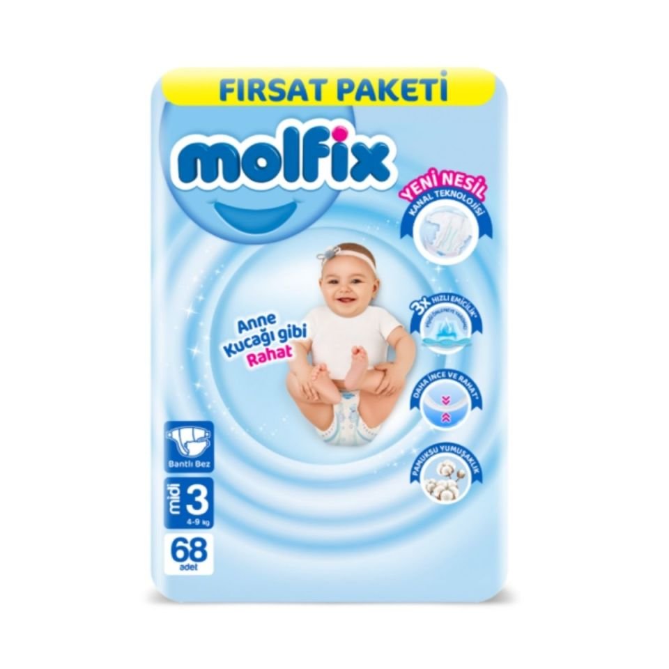 Molfix Fırsat Paketi Cırtlı Bebek Bezi 3 (Midi) Beden-68 Adet