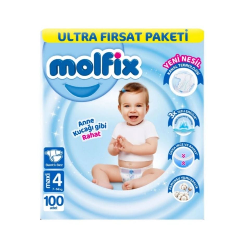 Molfix 4 Ultra Fırsat Paketi Cırtlı Bebek Bezi maxi 100 adet