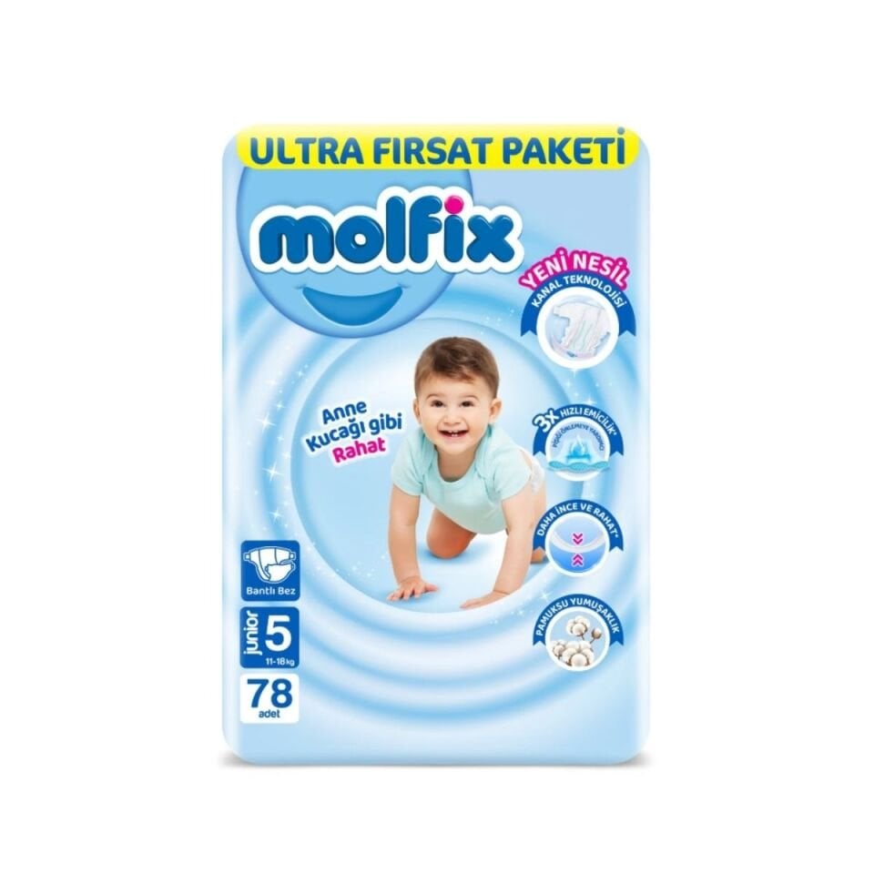 Molfix 5 Ultra Fırsat Paketi Cırtlı Bebek Bezi Junior 78 adet