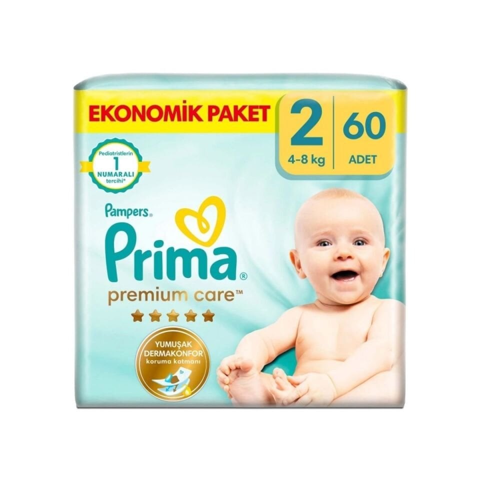 Prima Premium Care Cırtlı Bebek Bezi 2 (Mini) Beden-60 Adet