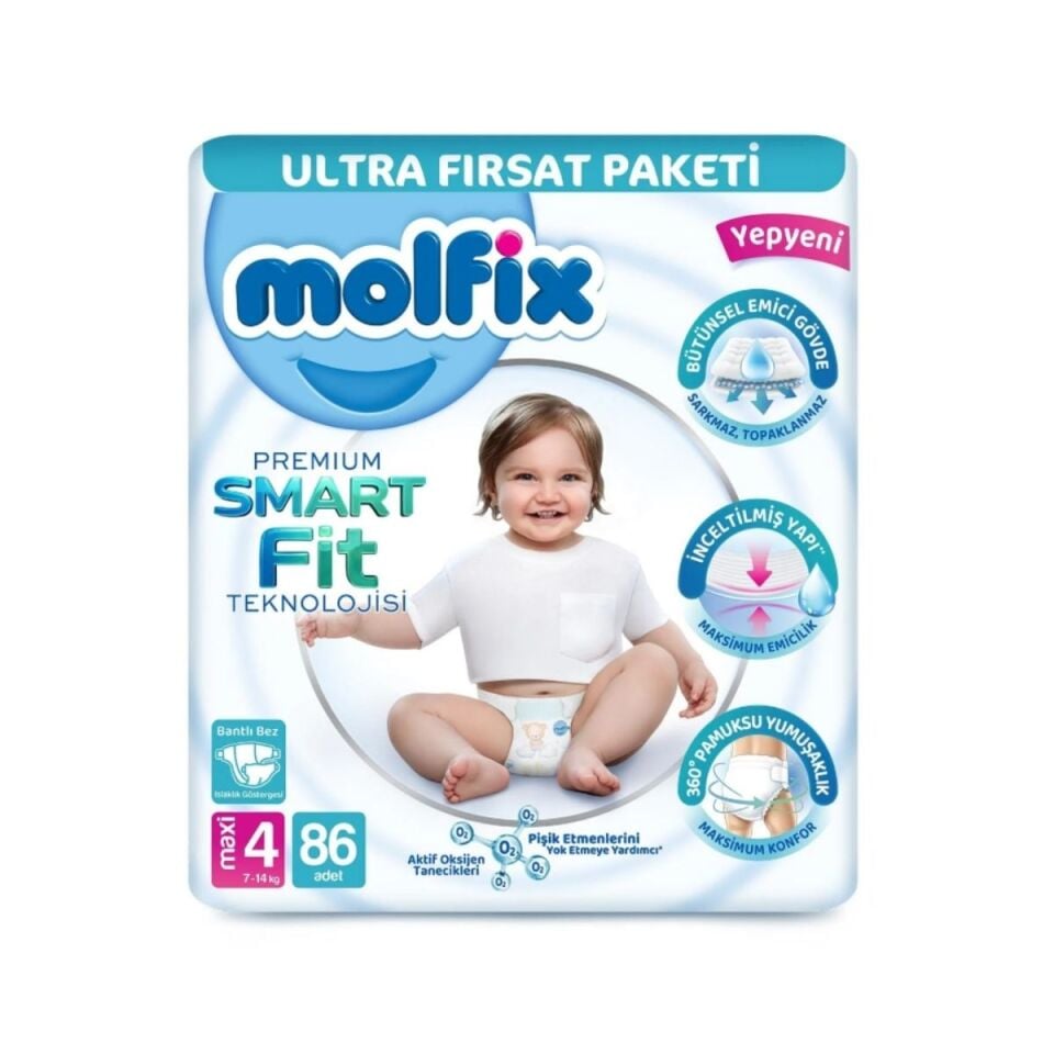 Molfix 4 Premium Ultra Fırsat Cırtlı Bebek Bezi 86 adet