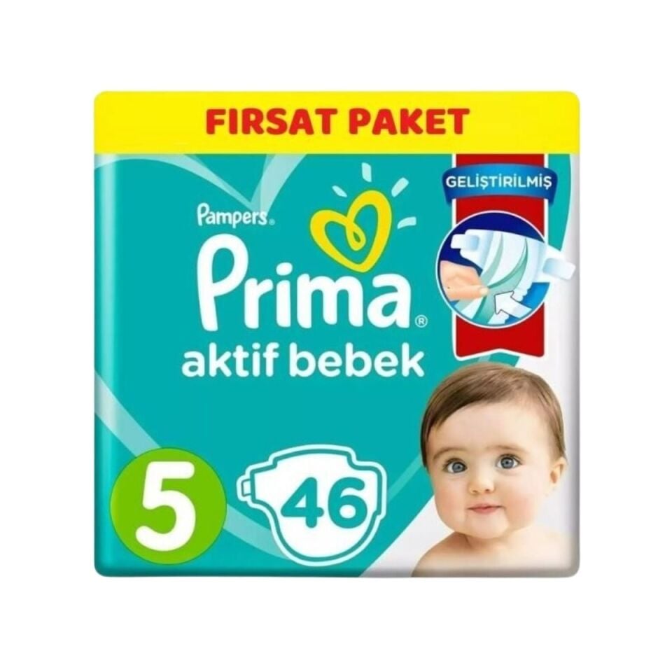 Prima Aktif Bebek Fırsat Paketi Cırtlı Bebek Bezi 5 (Junıor) Beden-46 Adet