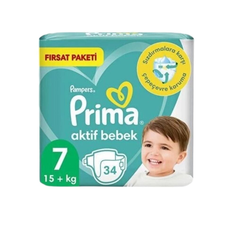 Prima Aktif Bebek Fırsat Paketi Cırtlı Bebek Bezi 7 (XXL) Beden-34 Adet
