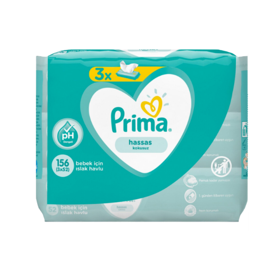 Prima Hassas 3'lü Islak Havlu 3x52