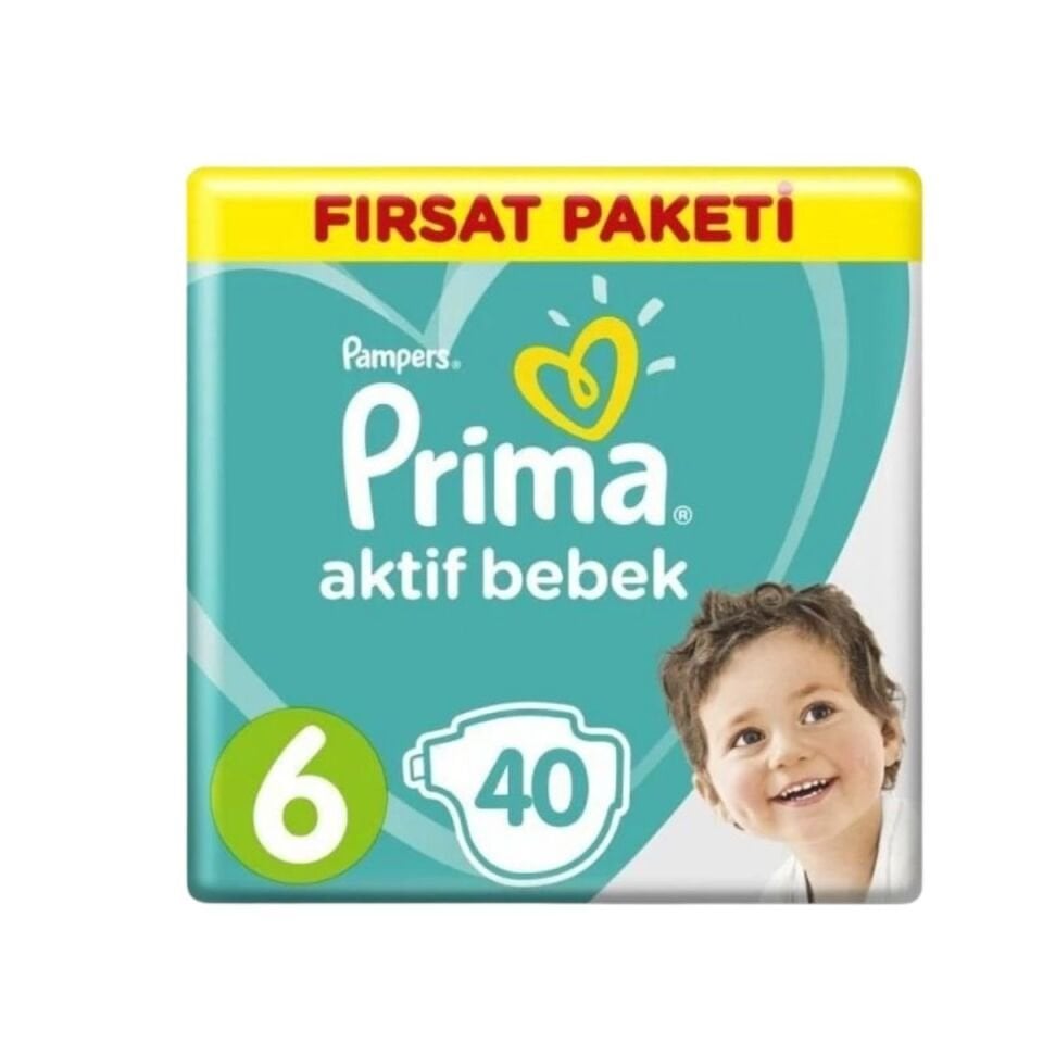 Prima Aktif Bebek 6 Numara 40 Adet Fırsat Paketi Cırtlı Bebek Bezi