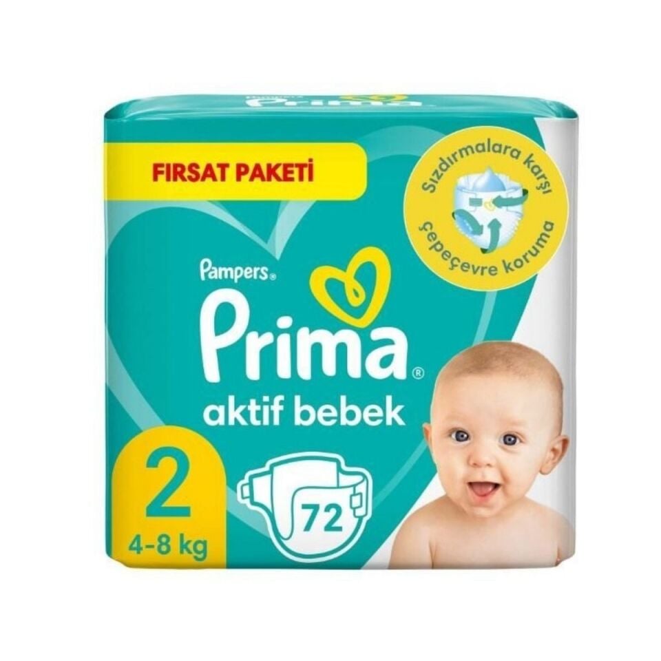 Prima Aktif Bebek 2 Numara 72 Adet Fırsat Paketi Cırtlı Bebek Bezi