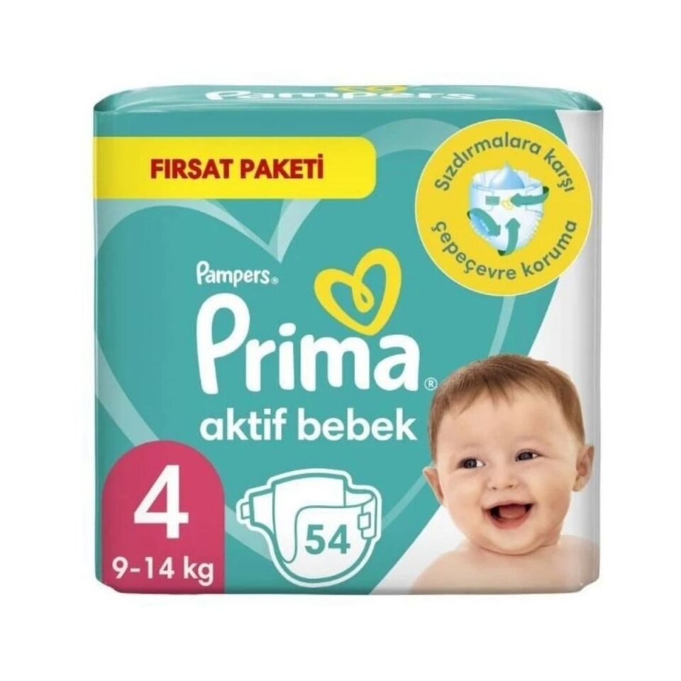 Prima Aktif Bebek 4 Numara 54 Adet Fırsat Paketi Cırtlı Bebek Bezi