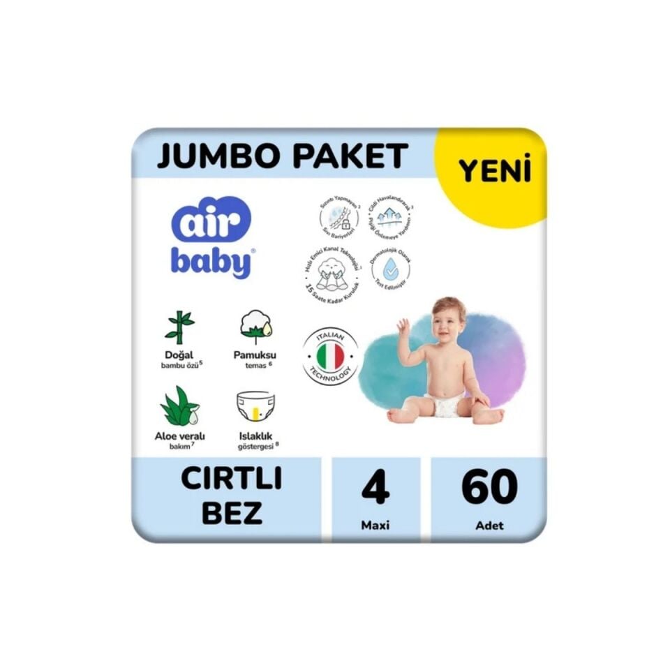 Airbaby Jumbo Cırtlı Bebek Bezi No:4 60'Lı