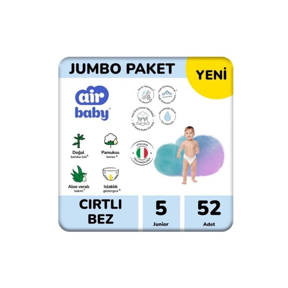Airbaby Jumbo Cırtlı Bebek Bezi No:5 52'Li