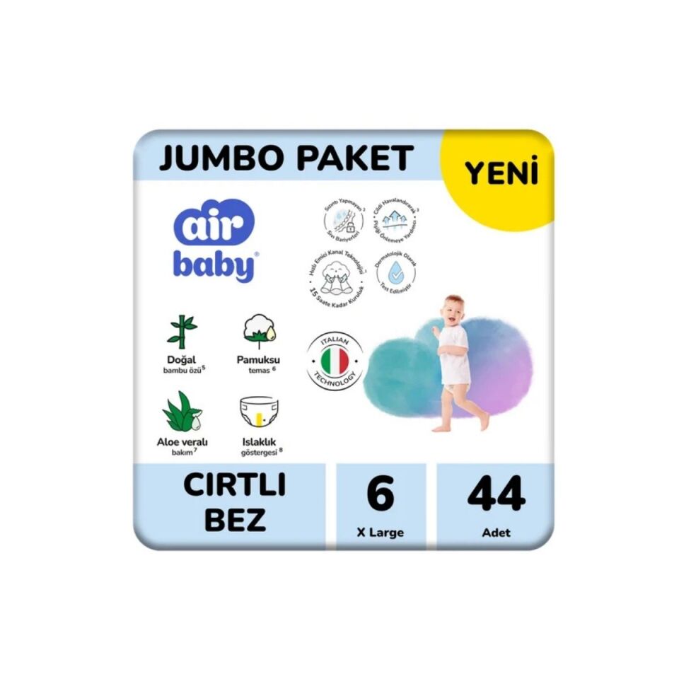 Airbaby Jumbo Cırtlı Bebek Bezi No:6 44'Lü