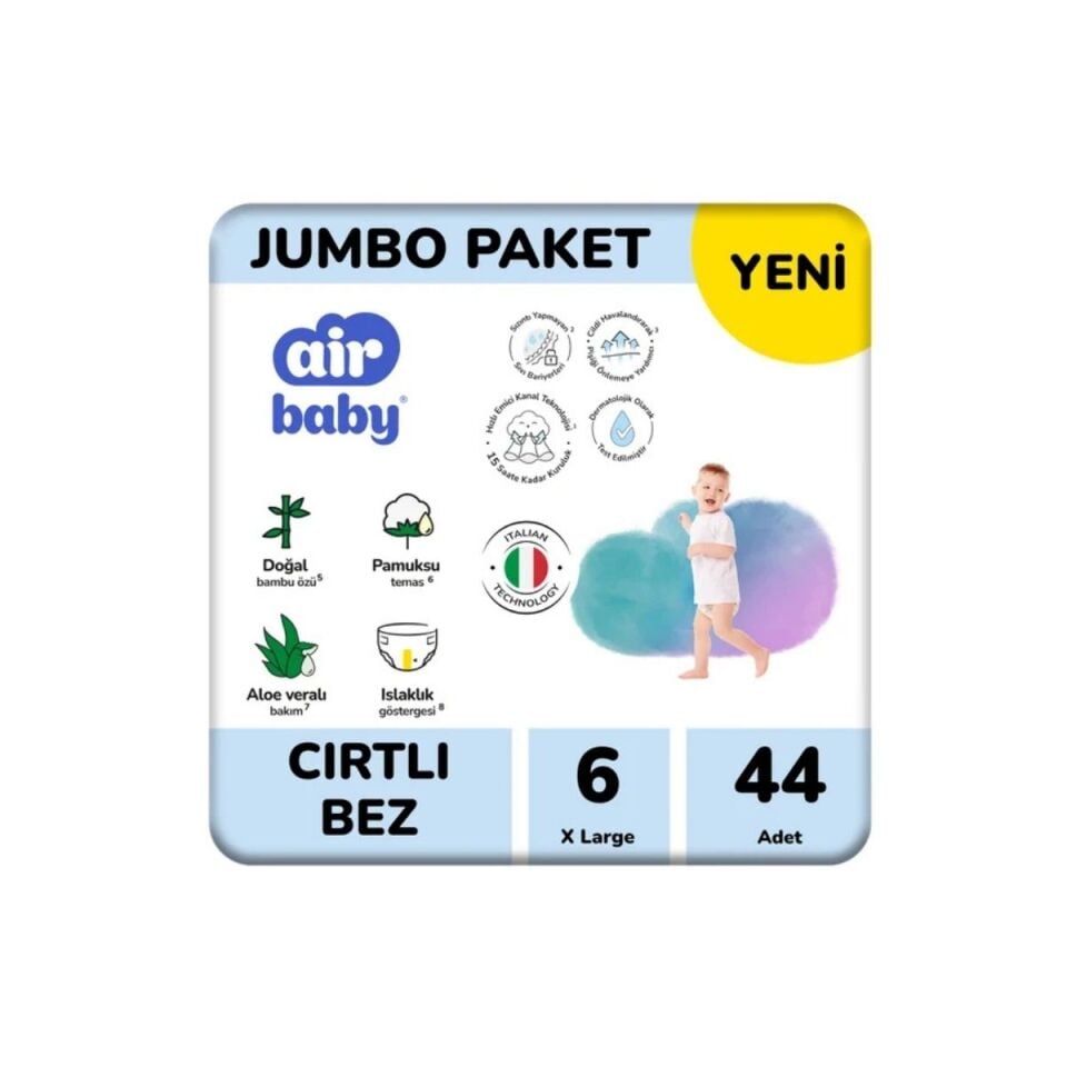 Airbaby Jumbo Cırtlı Bebek Bezi No:6 44'Lü