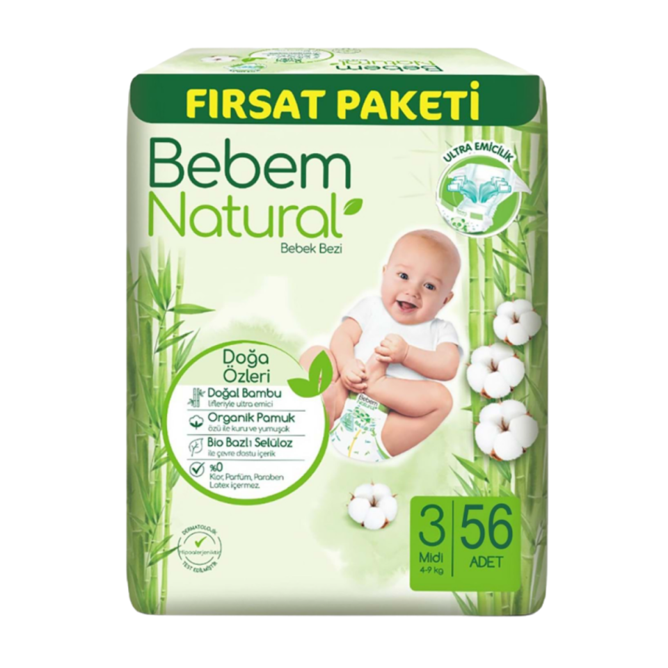Bebem Fırsat Paketi Cırtlı Bebek Paketi 3 (Midi) Beden-56 Adet