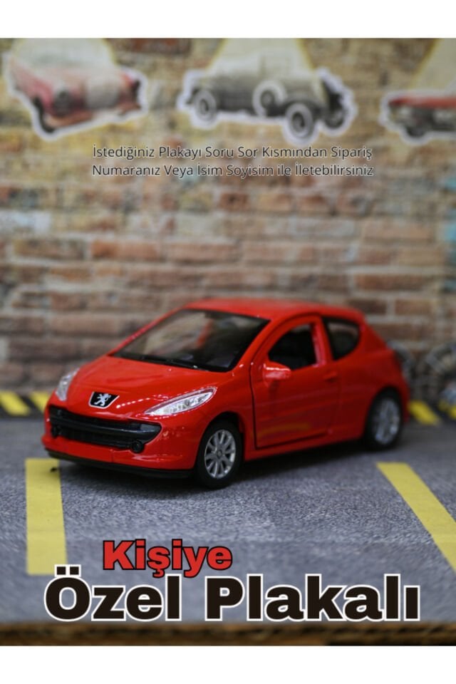 Peugeot 207 Metal Araba - 207 Oyuncak Araba - Kişiye Özel Plakalı Araba