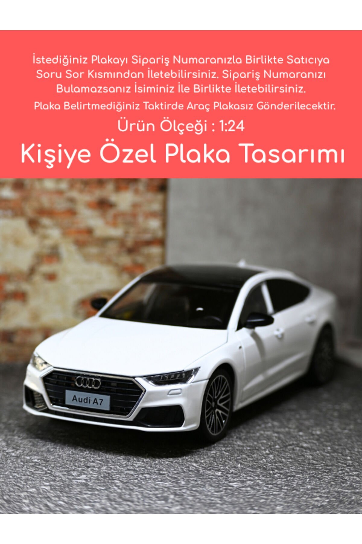 Audi A7 Metal Oyuncak Araba - 1:24 Kişiye Özel Pla
