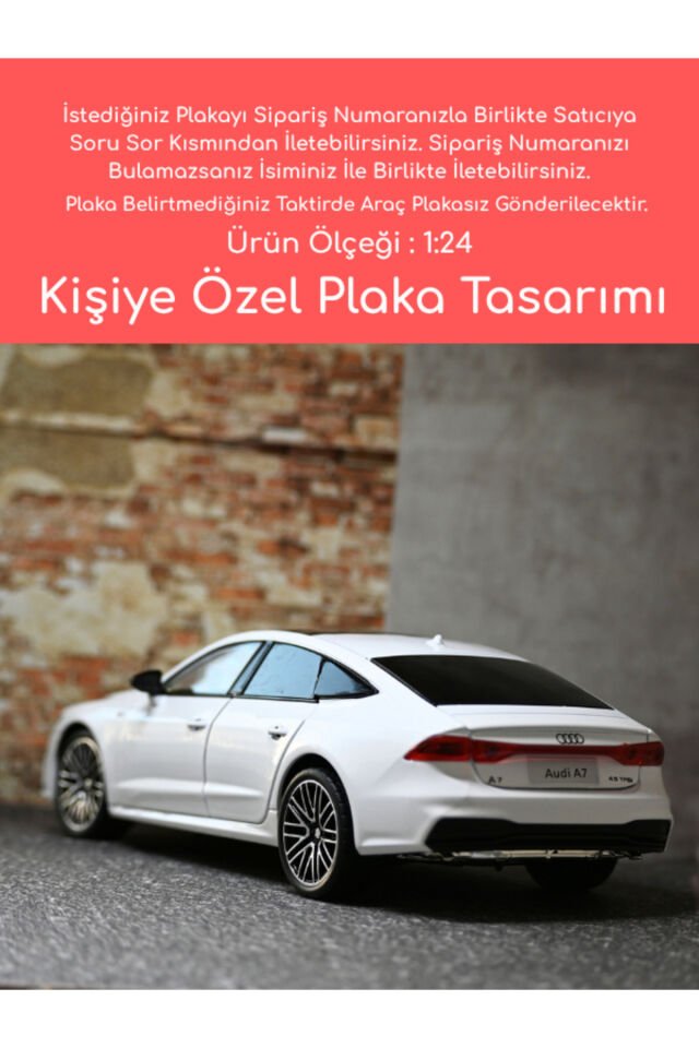 Audi A7 Metal Oyuncak Araba - 1:24 Kişiye Özel Pla