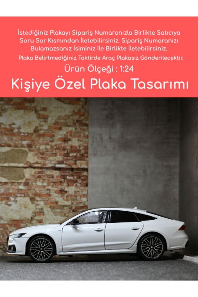 Audi A7 Metal Oyuncak Araba - 1:24 Kişiye Özel Pla